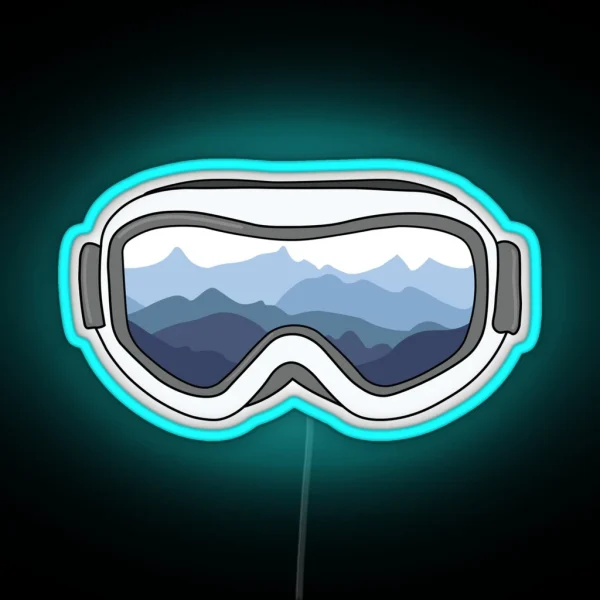 Snow Goggles With View Of Mountain Range RGB Neon Sign