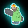 Colorful snowboarding sloth neon sign decor for bedrooms and offices.