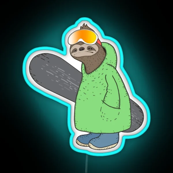 Snowboarding Sloth RGB Neon Sign