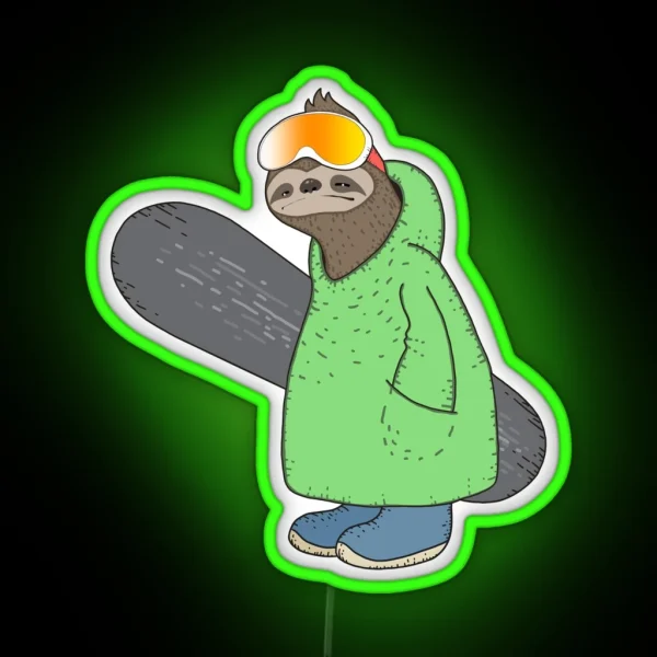 Snowboarding Sloth RGB Neon Sign