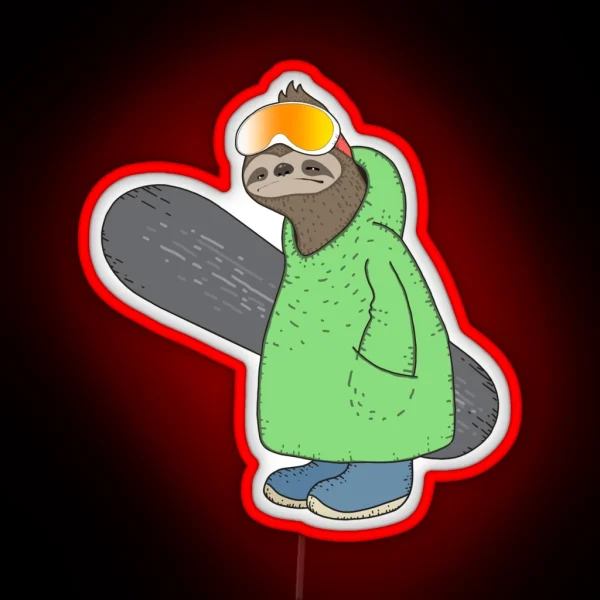 Snowboarding Sloth RGB Neon Sign