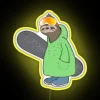 Vibrant snowboarding sloth neon LED art display with colorful ambiance