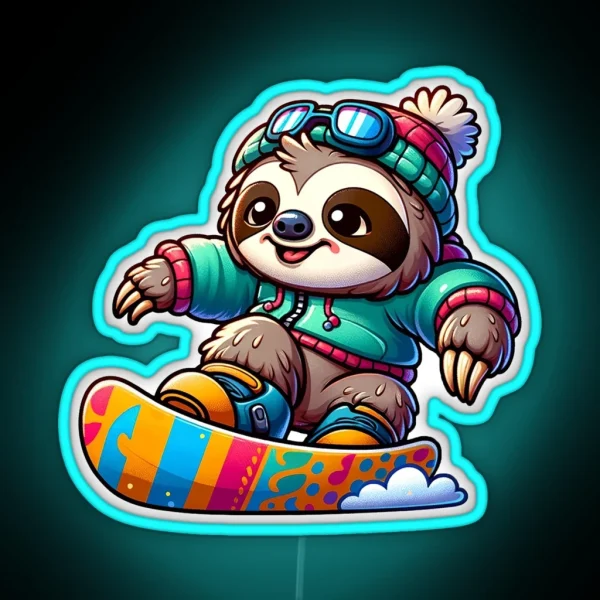Snowboarding Sloth RGB Neon Sign