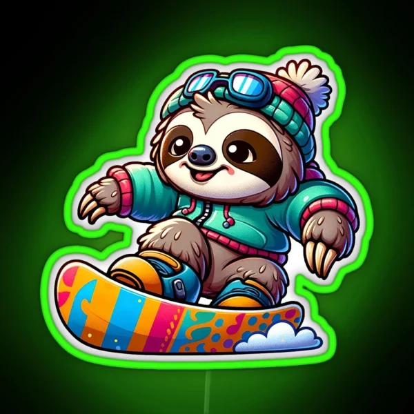 Snowboarding Sloth RGB Neon Sign