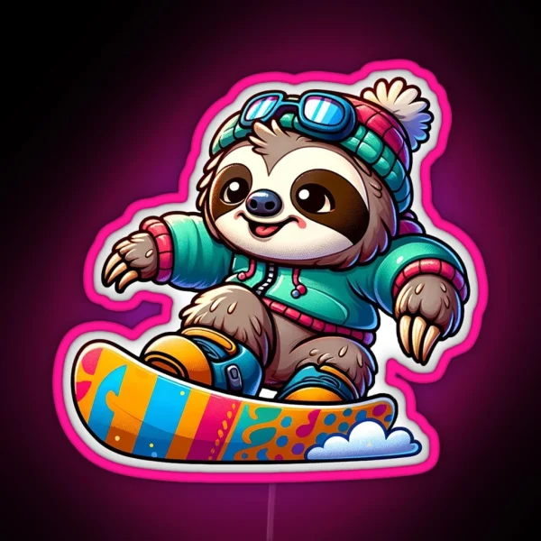Snowboarding Sloth RGB Neon Sign