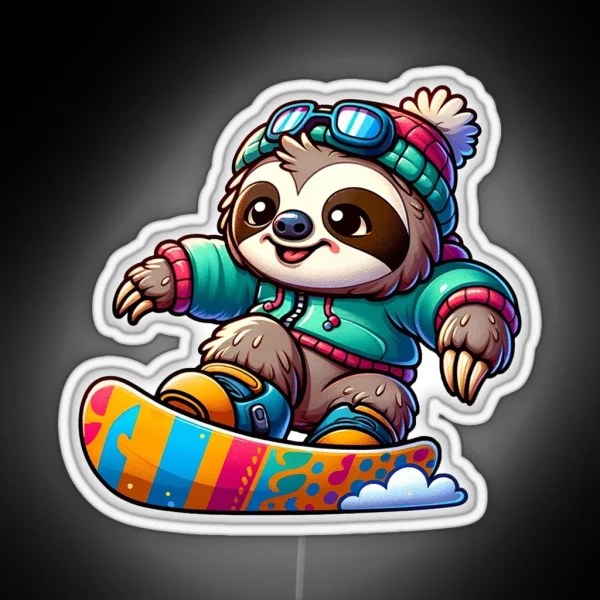 Snowboarding Sloth RGB Neon Sign