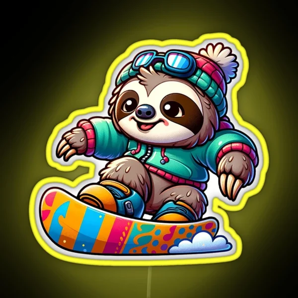 Snowboarding Sloth RGB Neon Sign