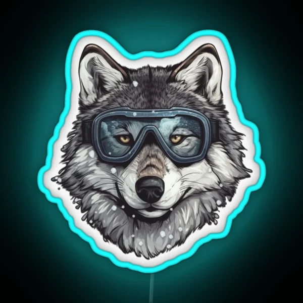 Snowboarding Wolf In Goggles RGB Neon Sign