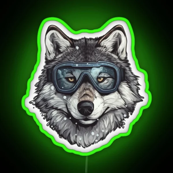 Snowboarding Wolf In Goggles RGB Neon Sign