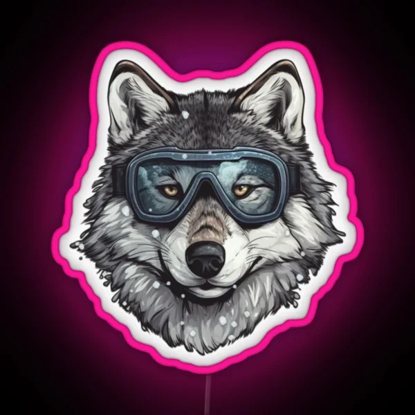 Snowboarding Wolf In Goggles RGB Neon Sign