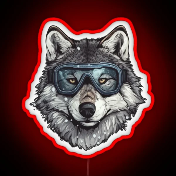 Snowboarding Wolf In Goggles RGB Neon Sign