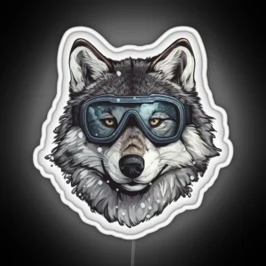 Snowboarding Wolf In Goggles RGB Neon Sign