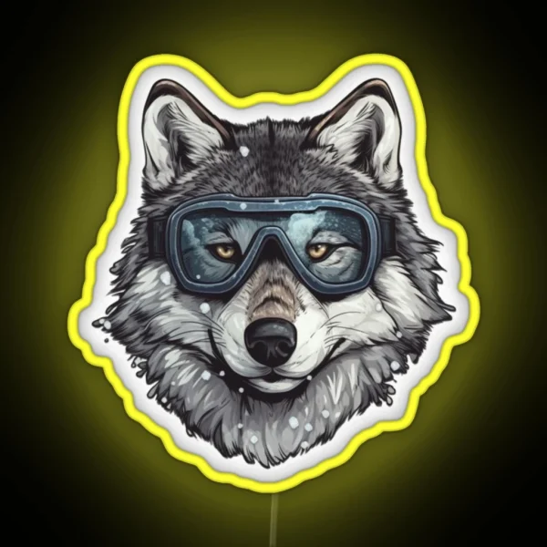 Snowboarding Wolf In Goggles RGB Neon Sign