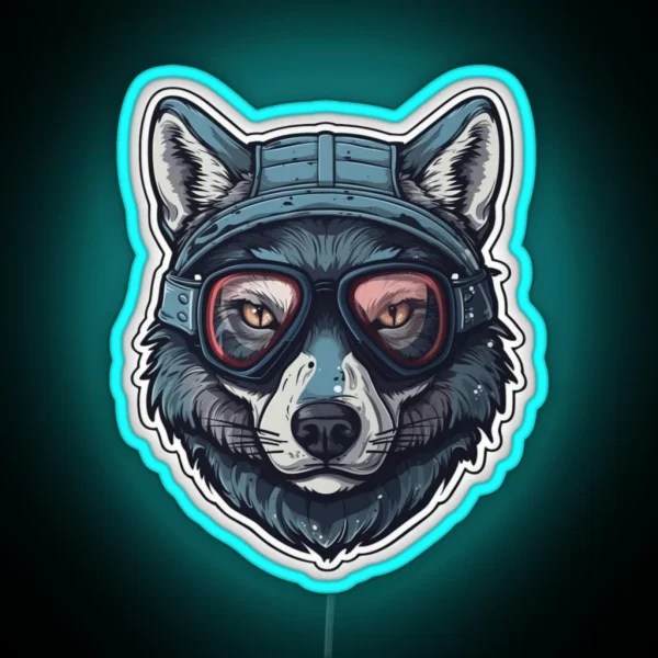 Snowboarding Wolf In Goggles RGB Neon Sign