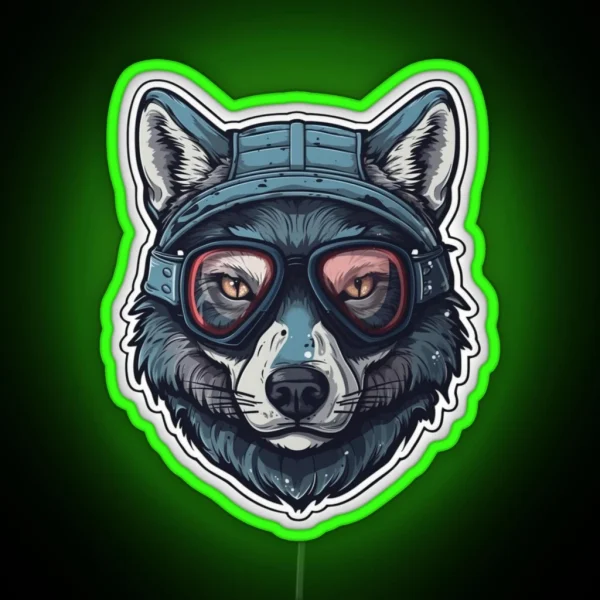 Snowboarding Wolf In Goggles RGB Neon Sign