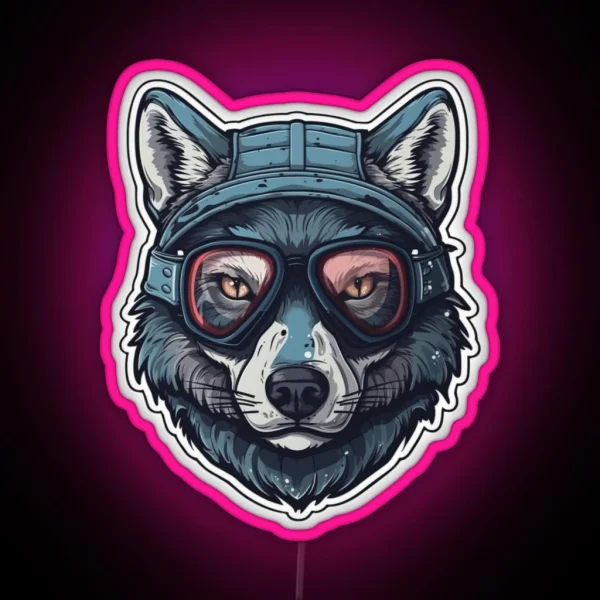 Snowboarding Wolf In Goggles RGB Neon Sign