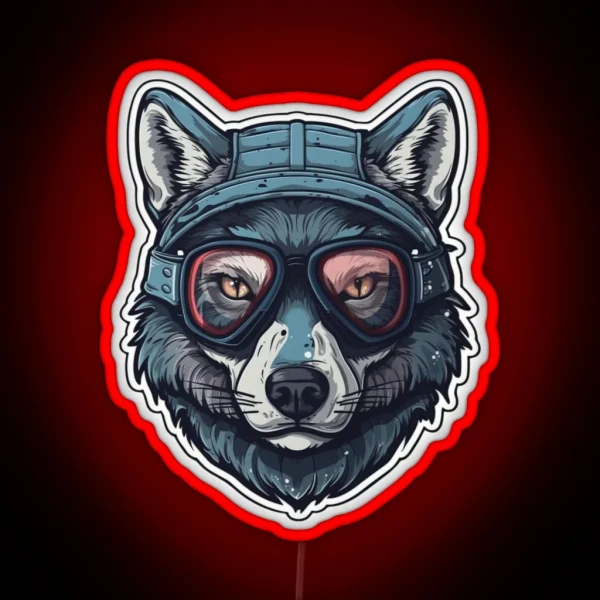 Snowboarding Wolf In Goggles RGB Neon Sign