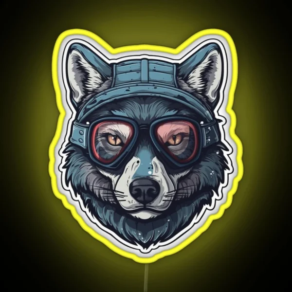 Snowboarding Wolf In Goggles RGB Neon Sign