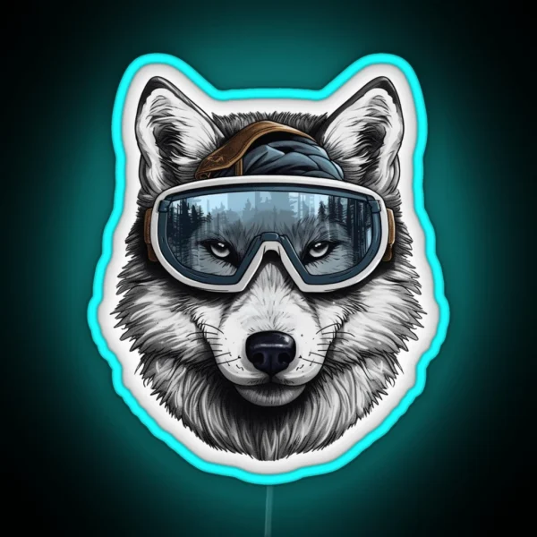 Snowboarding Wolf In Goggles RGB Neon Sign