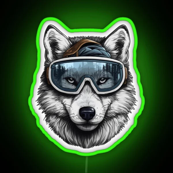 Snowboarding Wolf In Goggles RGB Neon Sign