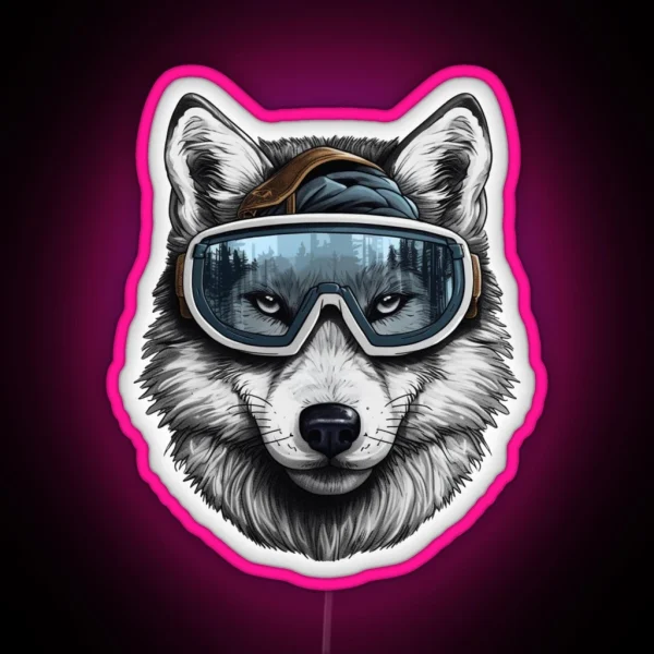 Snowboarding Wolf In Goggles RGB Neon Sign