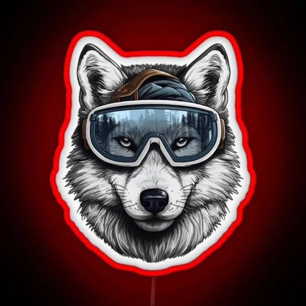 Snowboarding Wolf In Goggles RGB Neon Sign