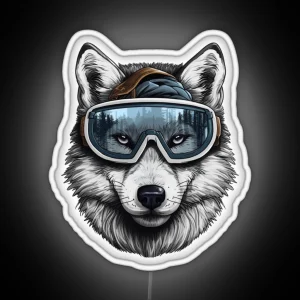 Snowboarding Wolf In Goggles RGB Neon Sign