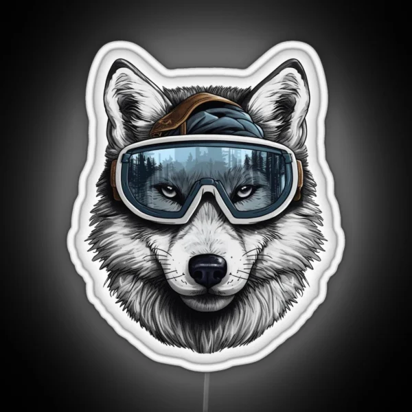 Snowboarding Wolf In Goggles RGB Neon Sign