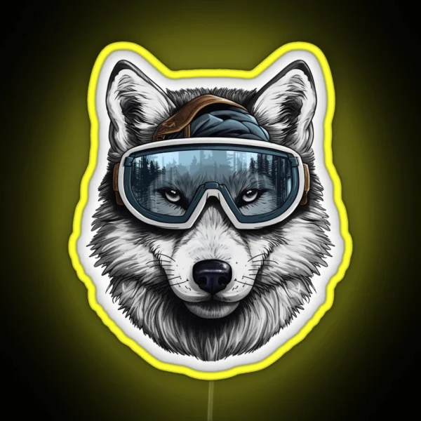 Snowboarding Wolf In Goggles RGB Neon Sign