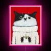 Fun retro-style RGB neon sign featuring a cat wearing sweater.