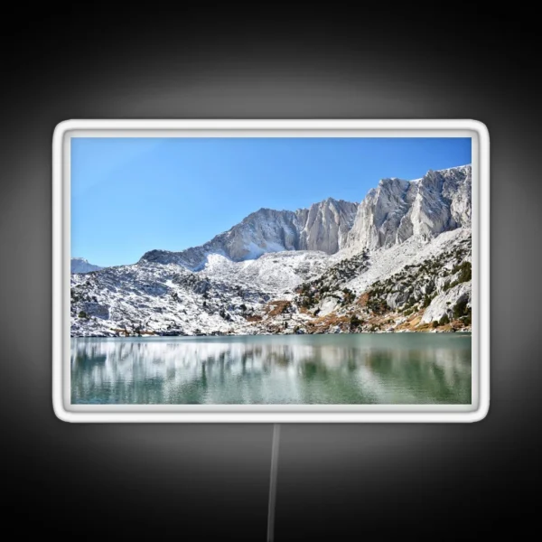 Snowy Mountain Lake Photo RGB Neon Sign