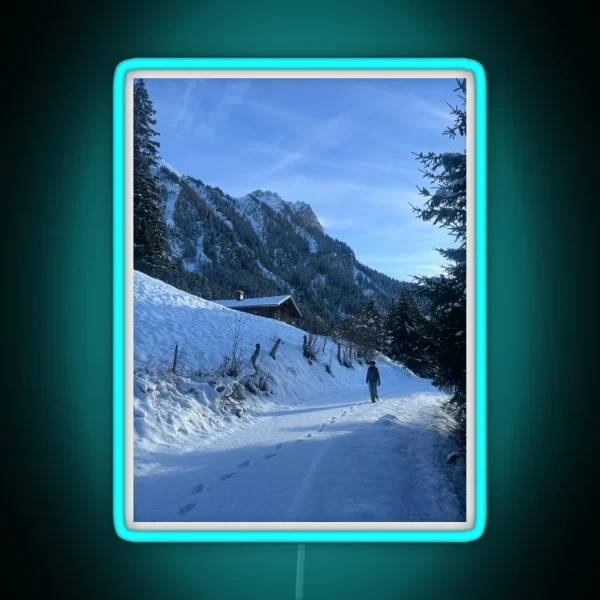 Snowy Mountain Landscape In Switzerland RGB Neon Sign