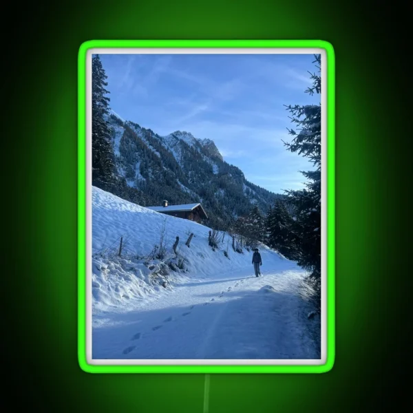 Snowy Mountain Landscape In Switzerland RGB Neon Sign