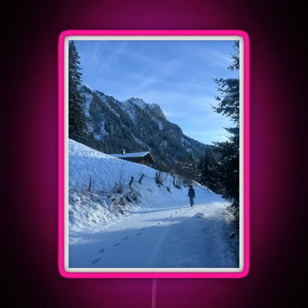 Snowy Mountain Landscape In Switzerland RGB Neon Sign