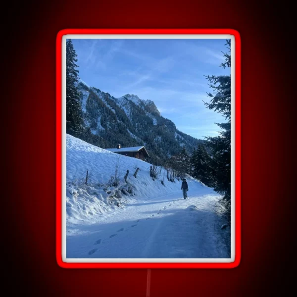 Snowy Mountain Landscape In Switzerland RGB Neon Sign