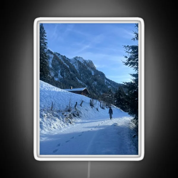 Snowy Mountain Landscape In Switzerland RGB Neon Sign