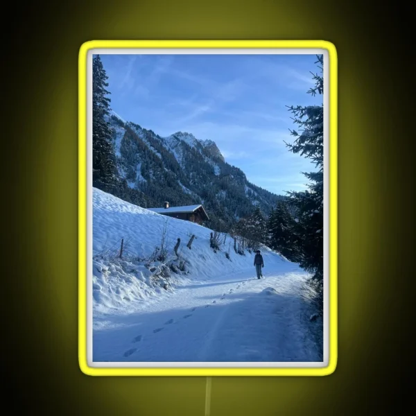 Snowy Mountain Landscape In Switzerland RGB Neon Sign