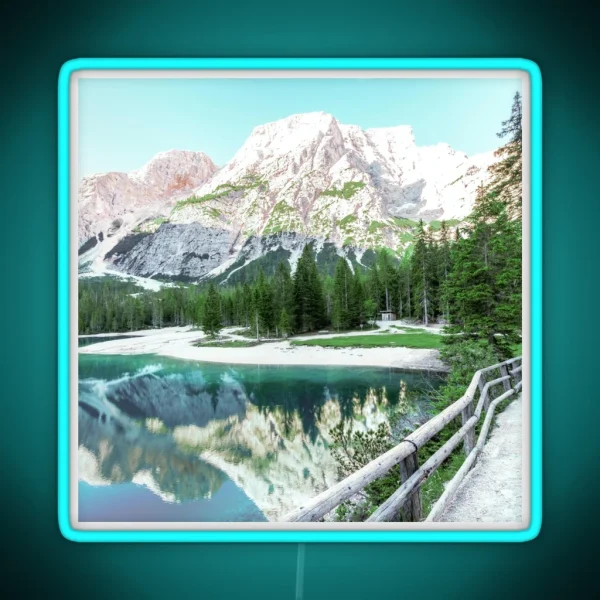 Snowy Mountain Over A Lake RGB Neon Sign