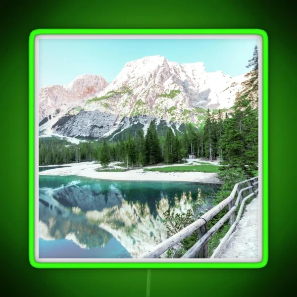 Snowy Mountain Over A Lake RGB Neon Sign