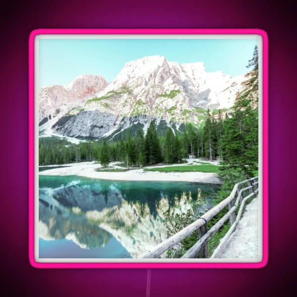 Snowy Mountain Over A Lake RGB Neon Sign