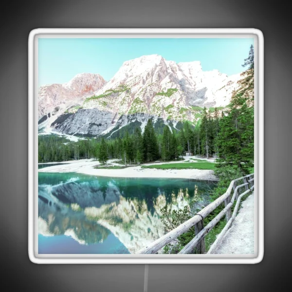 Snowy Mountain Over A Lake RGB Neon Sign
