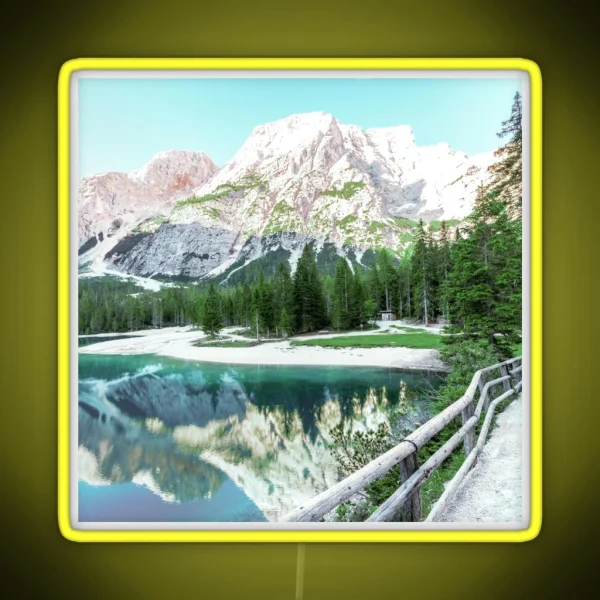 Snowy Mountain Over A Lake RGB Neon Sign
