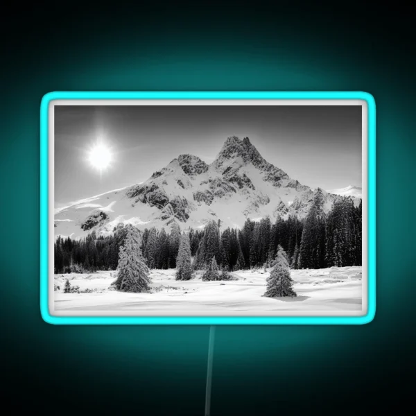 Snowy Mountain Range In A Beautiful Winter Scene RGB Neon Sign