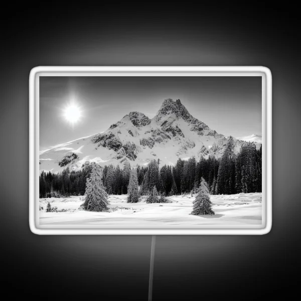 Snowy Mountain Range In A Beautiful Winter Scene RGB Neon Sign