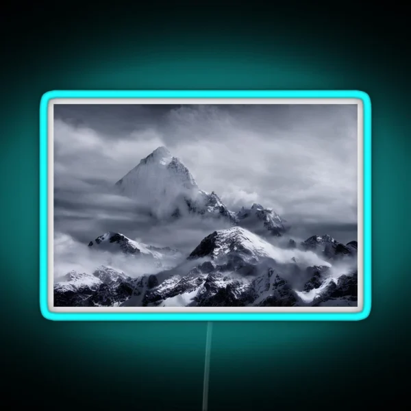 Snowy Mountain Range In A Beautiful Winter Scene RGB Neon Sign