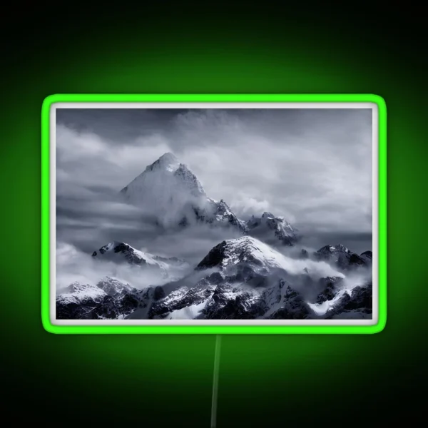 Snowy Mountain Range In A Beautiful Winter Scene RGB Neon Sign