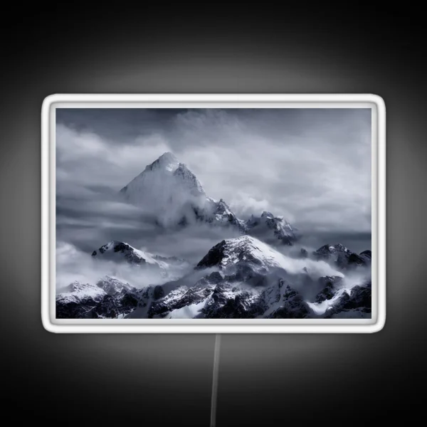Snowy Mountain Range In A Beautiful Winter Scene RGB Neon Sign
