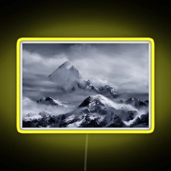 Snowy Mountain Range In A Beautiful Winter Scene RGB Neon Sign