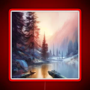 Snowy Mountain River Sunrise RGB Neon Sign
