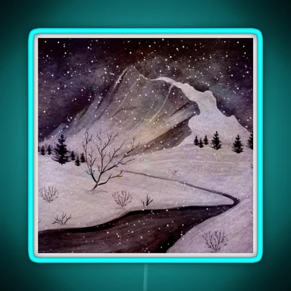 Snowy Mountain Road RGB Neon Sign